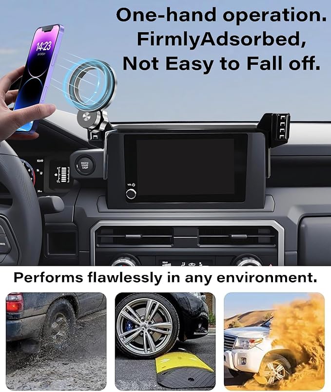 Car Phone Holder for Toyota Tacoma 2024 2025 2026 Accessories Apply to 8 Inch Touch Screen Fixed Clip MagSafe Passenger Cell Phone Mount Handsfree 360° Rotation