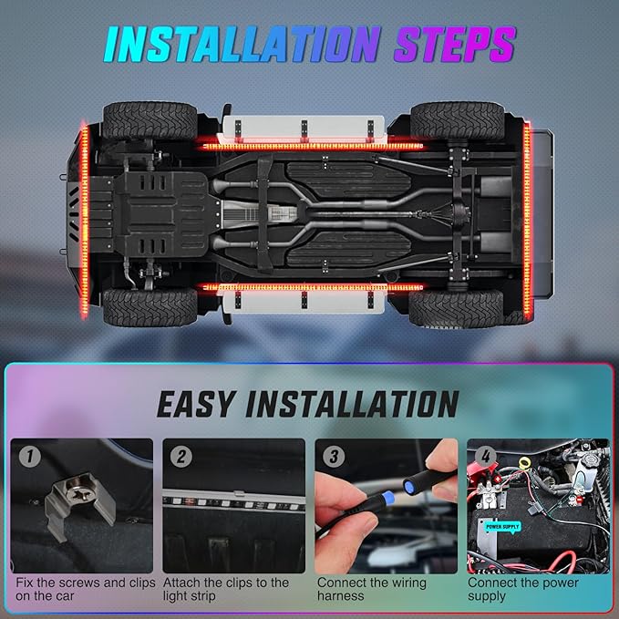 Nilight 4Pcs Aluminum Underglow Neon Accent Strip Lights 396 LEDs RGB Door Assist Multi Color DIY Sound Active Function Music Mode with APP and Remote Control Underbody Light Strips for Car Truck RV