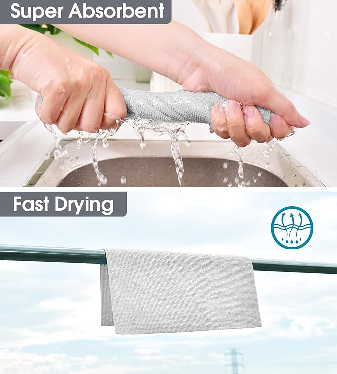 KitchLife Microfiber Cleaning Cloth Roll - Tear-Away Reusable Microfiber Paper Towels, Lint-Free, Washable, 20 Sheets for Kitchen, Car, Dishes, and Sensitive Surfaces (Light Gray)