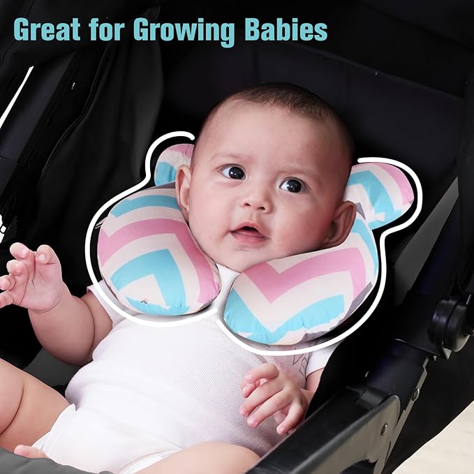 KAKIBLIN Baby Head Pillow,Support Pillow, Baby Travel Pillow for Head and Neck, Babies Neck Pillows for Car Seat, Stroller, Pushchair,Travel(Wave)