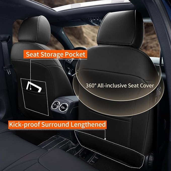 AOMSAZTO Custom Fit Seat Cover for Nissan Rogue Regular(Not for Hybrid &Sport) 2014 2015 2016 2017 2018 2019 2020 Full Set Faux Leather Rogue Seat Cover Protector Black