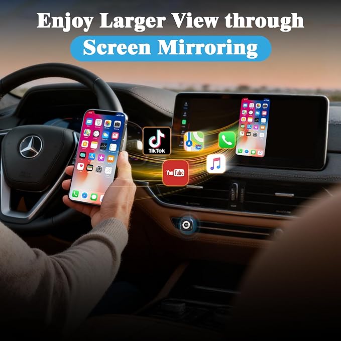 4-in-1 Wireless CarPlay Screen Mirroring Adapter for Apple CarPlay/Android Auto, 2026 Upgraded AirPlay MirrorLink Adapter, CarPlay Dongle Convert Wired to Wireless, Type C Extension, Plug & Play