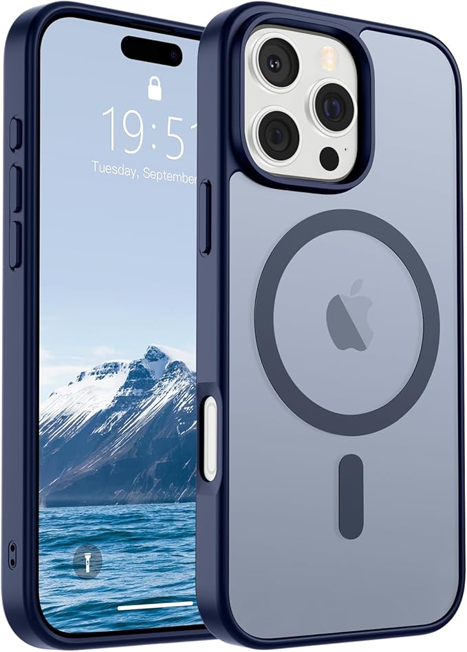 SUPFINE Magnetic for iPhone 16 Pro Max Case (Compatible with MagSafe) (Military Grade Drop Protection) Translucent Matte with Anti-Fingerprint Phone Case,Navy Blue