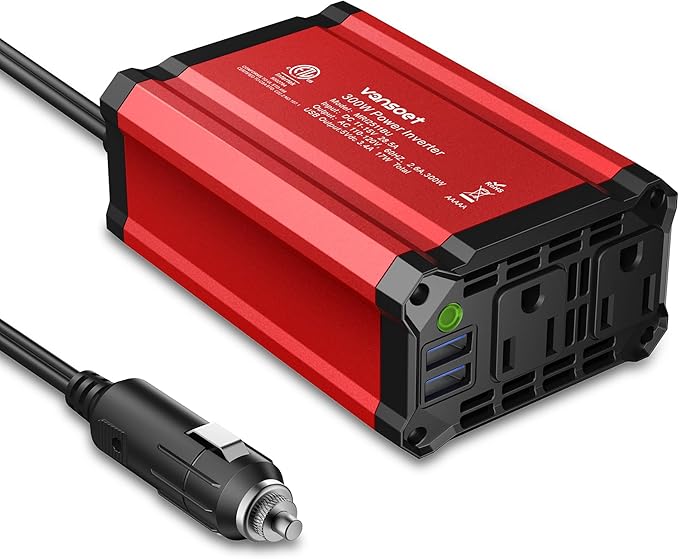 300w Power Inverter DC 12V to AC 110V - vansoet Car Plug Adapter Outlet with 3.4A Dual USB Fast Charging Port - Car Charger Cigarette Lighter Adapter for Phone, Laptop on Road Trip (Red)