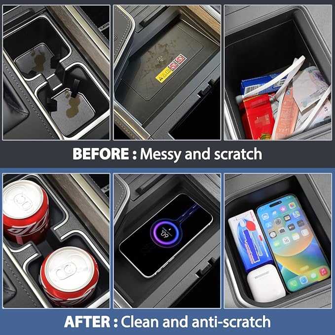 3PCS Center Console Organizer Compatible with Lexus GX 550 2024 2025, Silicone Cup Holder Insert + Cool Box Organizer + Wireless Charging Protective Mat for GX550 Accessories