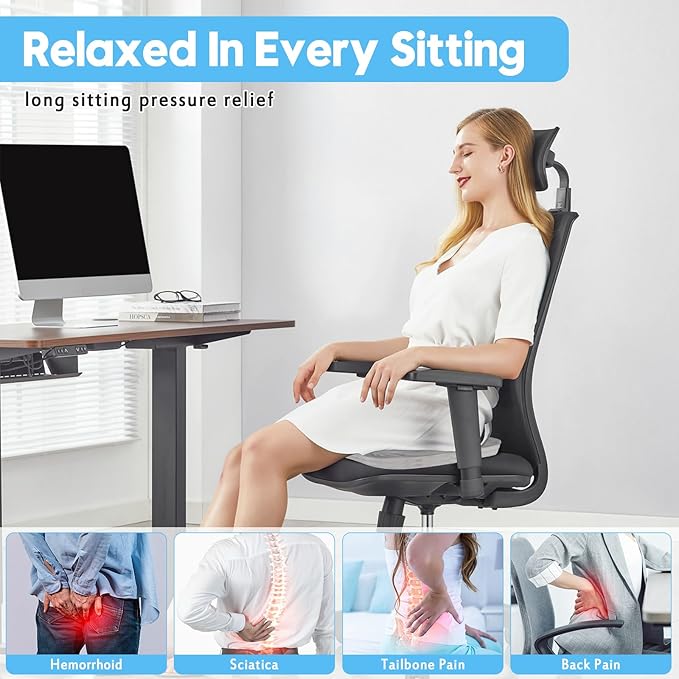 Car Seat Cushion for Sciatica Pain Relief, Extra Large Ergonomic Memory Foam Seat Pad for Lower Back & Tailbone Support, Cushion for Long Driving, Office Chair, Truck, Wheelchair - Grey