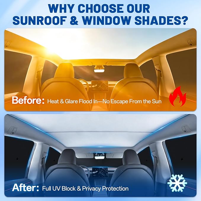 10PCS Sunshade Roof & Full Windshield Side Window for Tesla Model Y Juniper 2025-2026, Foldable Window Shades with Suction Cups, Sunroof Cover with No-Sag Design, Heat Insulation Privacy Camping