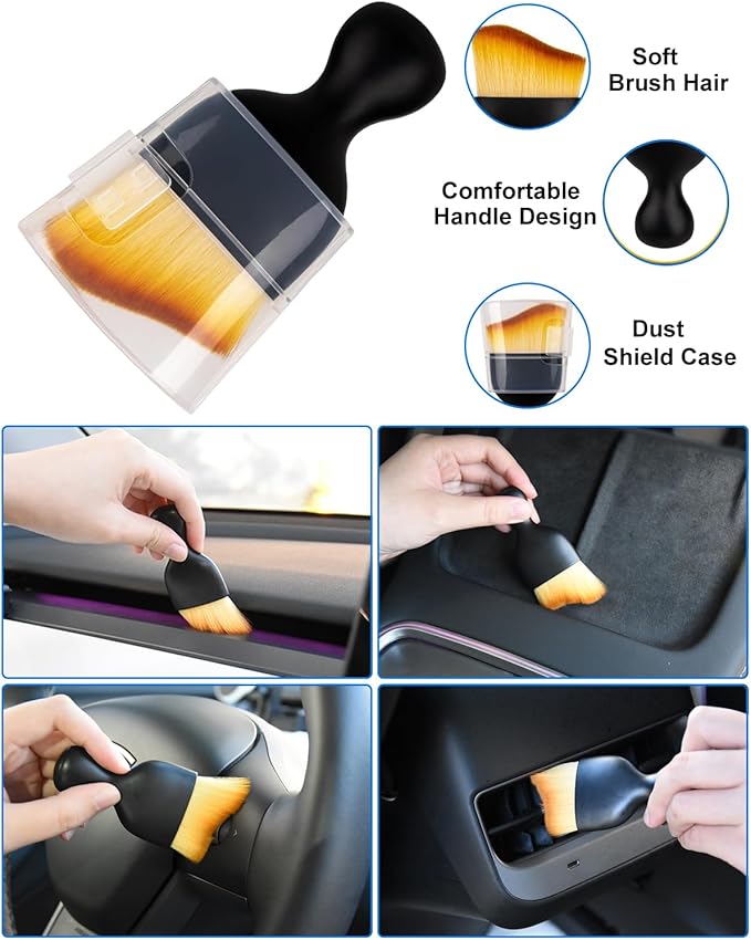 6Pcs Customized for Tesla Model 3 Y X S Seat Cleaner, Tesla Interior & Screen Cleaner Kit, White/Black Seat Cleaning Kit for Stain Removal, 2019-2026 Tesla Accessories for Seats, Dash