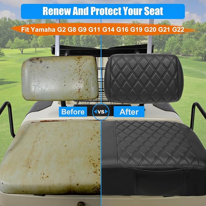 Golf Cart Seat Covers Front for Yamaha G2 G8 G9 G11 G14 G16 G19 G20 G22 Golf Carts Made Thick Premium Marine Leather with Custom Diamond Anti-Scratch/Anti-Fading/Easy to Install