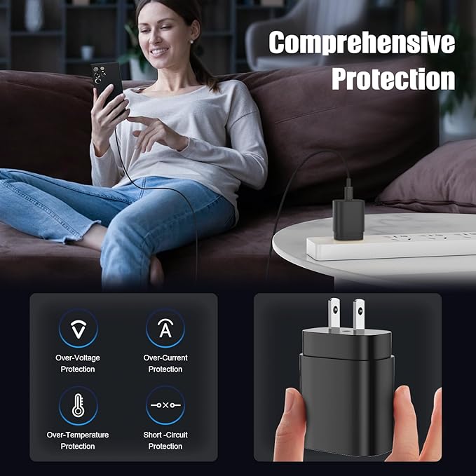 2Pack 25W USB C Charger for Samsung Galaxy S24 Ultra, Super Quite Fast Charging Type C Block with 3FT C to C Cord for Samsung Galaxy Tab S9 S8 S23 Ultra S22 Ultra S23 S22+ S22 S21 Note 10 Plus 20