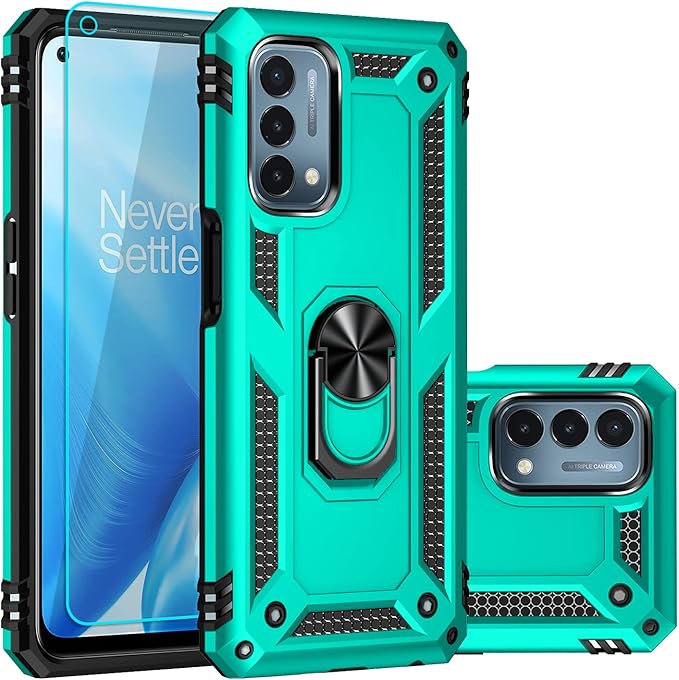 for OnePlus Nord N200 5G Case,with Screen Protector,[Military Grade] 16ft. Drop Tested Cover with Magnetic Kickstand Car Mount Protective Case for OnePlus Nord N200 5G, Mint