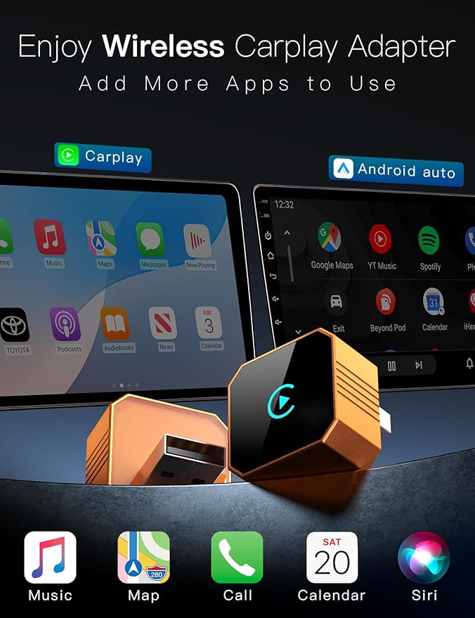 2026 Upgraded Wireless CarPlay Adapter for iPhone＆Android, Car Play Mini Wired to Wireless Adapter for CarPlay ＆Android Auto 2 in 1 Plug and Play Stable Connection & No Latency for iPhone iOS 10+