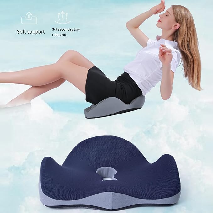 Car Seat Cushion for Long Driving, Ergonomic Memory Foam Seat Cushion, Car Seat Cushion for Back Pain and Lumbar Support Non Slip and Easy Clean for Driving Gaming Chair and Travel B Navy Blue