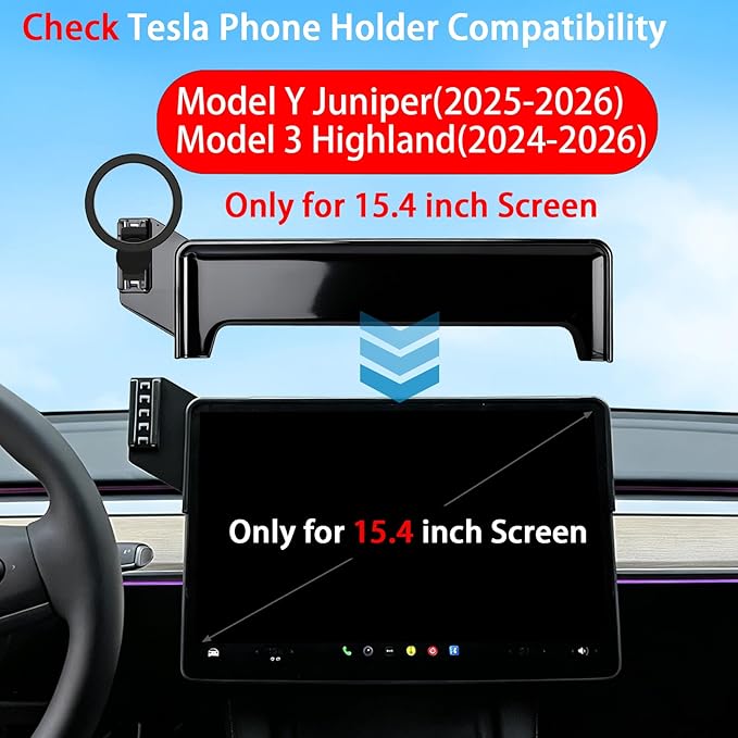 Car Phone Holder for Tesla Model 3 Highland 2024 2025 2026 & Model Y Juniper 2025 2026, Compatible MagSafe, 360° Rotation, Super Strong Magnetic Attraction(for 15.4 inch Screen only)