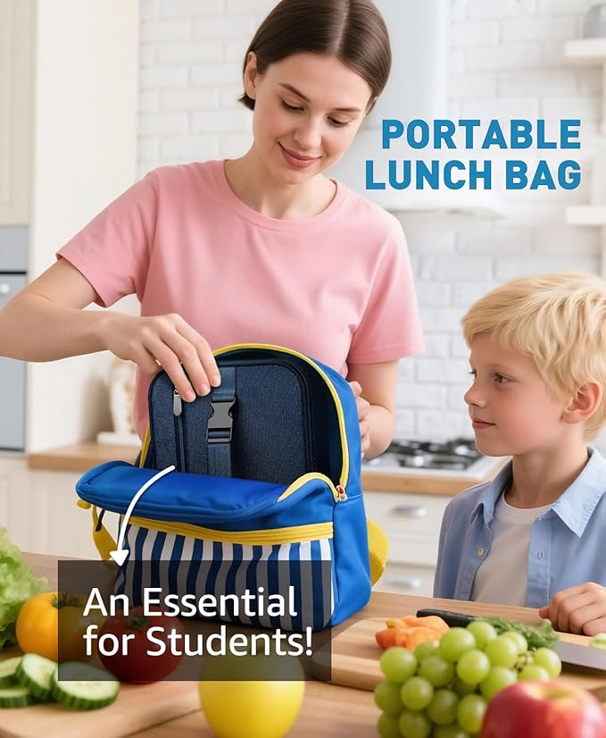 Small Lunch Box Insulated Lunch Bag for Women Men, Bento Kids Lunch Box, Compact Portable Thermal Meal Cooler Bags with Buckle Handle for Work & School, Navy Blue 5L