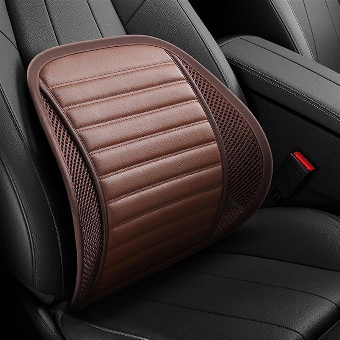 Leather Lumbar Support Seat Cushion with Mesh Breathable Car Seat for Lower Back Pain, Ergonomic Backrest for Office Chairs Car(Brown)