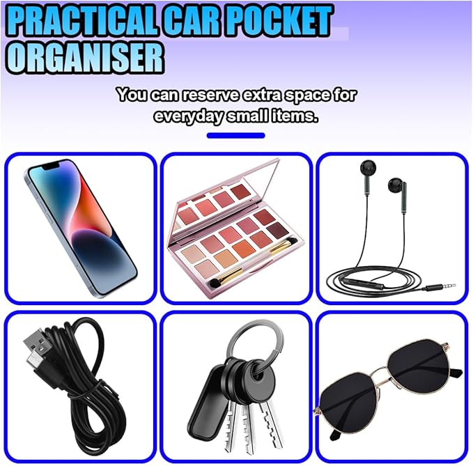 Universal Carbon Fiber Car Storage Box - Multifunctional Cell Phone Holder Auto Dashboard Pocket Organizer with Sticky - Car Interior Accessories for Storing Phone Card Key Pen Coin (Short)