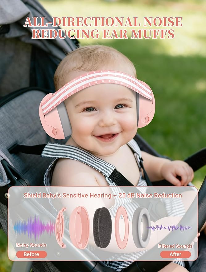 Baby Headphones for Noise, 2-in-1 Baby Ear Muffs Noise Protection for Ages 0-48 Months