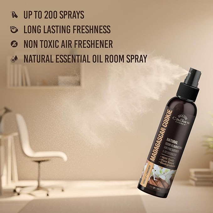 Non-Toxic Odor Eliminator, Natural Vanilla & Cinnamon Air Freshener Spray for Home, Room, Closet & Couch Deodorizer, Long Lasting Bathroom & Toilet Freshener, Safe for Kids & Pets - 4 oz Pack of 1
