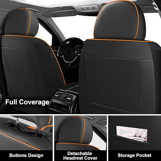 Fit for 98% of Mercedes Benz Car Seat Covers, Premium Nappa Leather Seat Cover, Fully Wrapped Protect Modern Style Seat Cover (5-Seat Standard, Black & Orange)