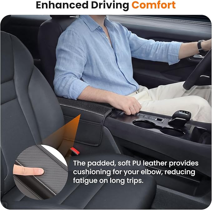 Center Console Armrest Cover for Nissan Rogue 2021-2026, Middle Console Pad Lid Cover Protector Elbow Arm Rest with Side Pockets, Rogue Interior Accessories, PU Leather (Carbon Fiber Pattern)