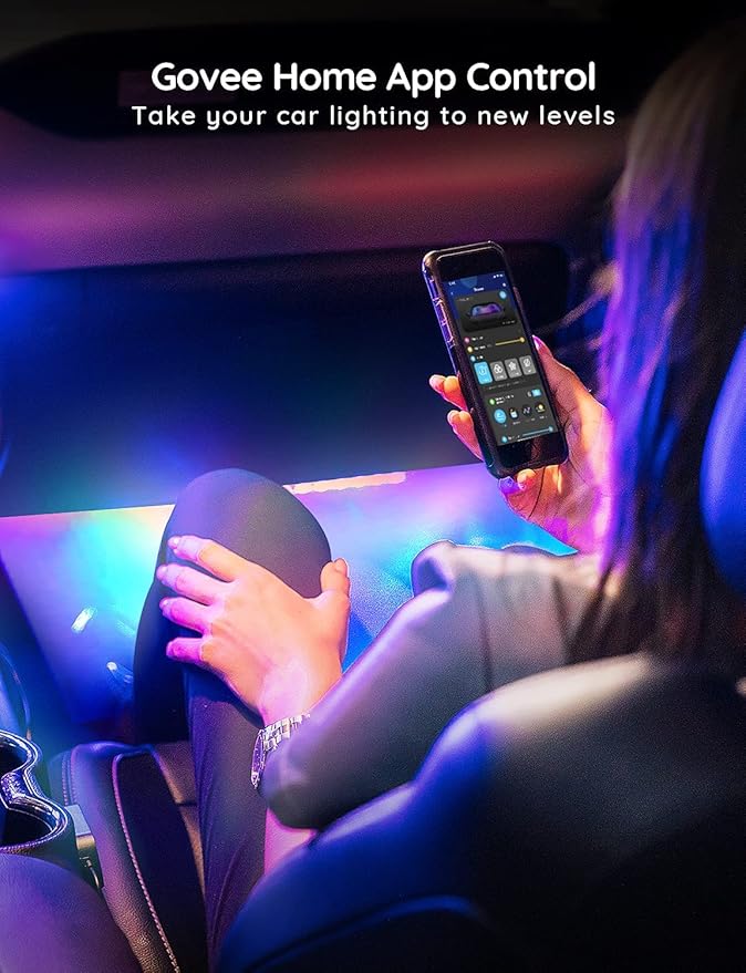 Govee Car LED Strip Lights, Smart RGBIC Interior Car Lights with APP Control, 4 Music Modes and 16 Million Colors, 2 Lines Design LED Lights for Car Decor, DC 12V