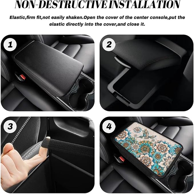 Hummingbird and Boho Mandala Print Car Armrest Cover Stretchy Car Armrest Cover Cushion Elastic Armrest Seat Box Cover Protector Center Console Armrest Cover Pad