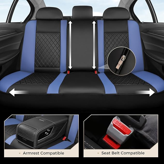 Coverado Car Seat Covers Full Set, Automotive Leather Seat Covers for Car，Universal Fit Front Back Seat Cover, Non-Slip Waterproof Breathable Car Seat Protector