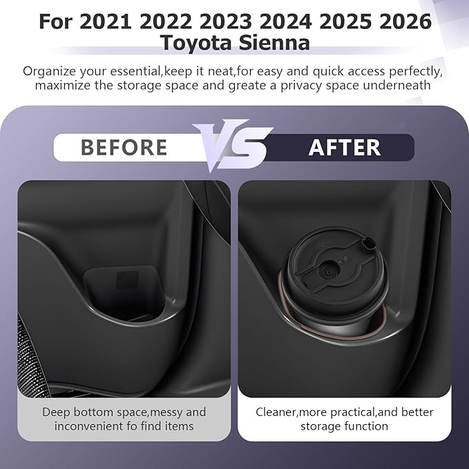 LUWU 2025 2026 Sienna Center Console Cup Holder Compatible with 2021 2022 2023 2024 2025 2026 Toyota Sienna Interior Accessories Rear Seat Door Side Silicone Cup Holder Insert Sienna 2025 Accessories
