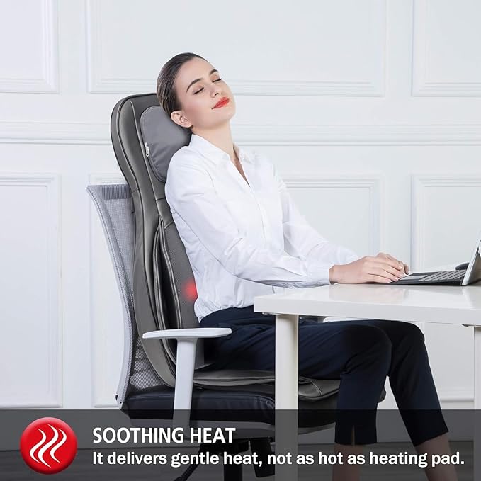 COMFIER Massager Chair with Heat, Shiatsu Neck Back Massager Portable with Compression & Rolling,Massage Chair Pad for Neck & Back for Muscle Tension Relief