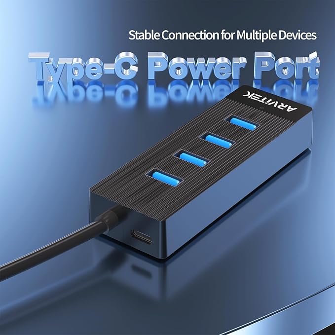 10Ft 4-Port USB 3.0 Hub for Desktop, USB Extender Hub 5Gbps, USB Multiport Adapter, USB Splitter w/Long Cable for Desktop, PC, Flash Drive, Mobile HDD, USB Fan (10 Foot / 3m)