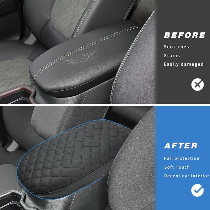 INTGET Center Console Armrest Cover for Toyota RAV4 Accessories 2025 2024 2023 2022 2021 2020 2019 Leather Middle Console Lid Pad Arm Rest Covering Car(Black with Cushion Texture)