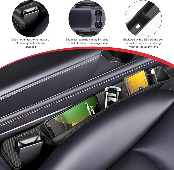 KVAEY 2PCS Car Seat Gap Filler, Automotive Seat Organizer Fill The Gap Between Seat and Console, Universal Car Gap Seat Storage for Phone Wallets and Keys, Car Accessories (Black)
