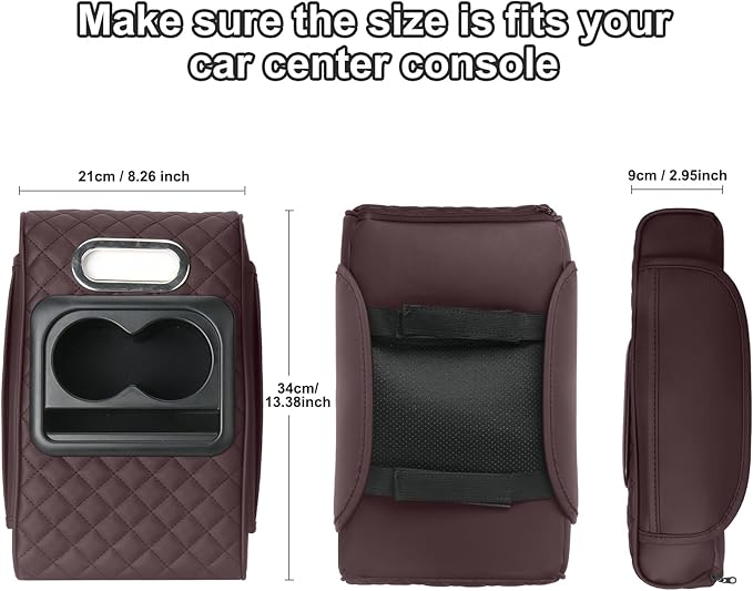 Car Armrest Cushion,5-in-1 Center Console Cover with 2 Storage Bags Cup Holder, Tissue Box Slot, Phone Slot for Sedans, Car Accessories Interior Organizers -Brown