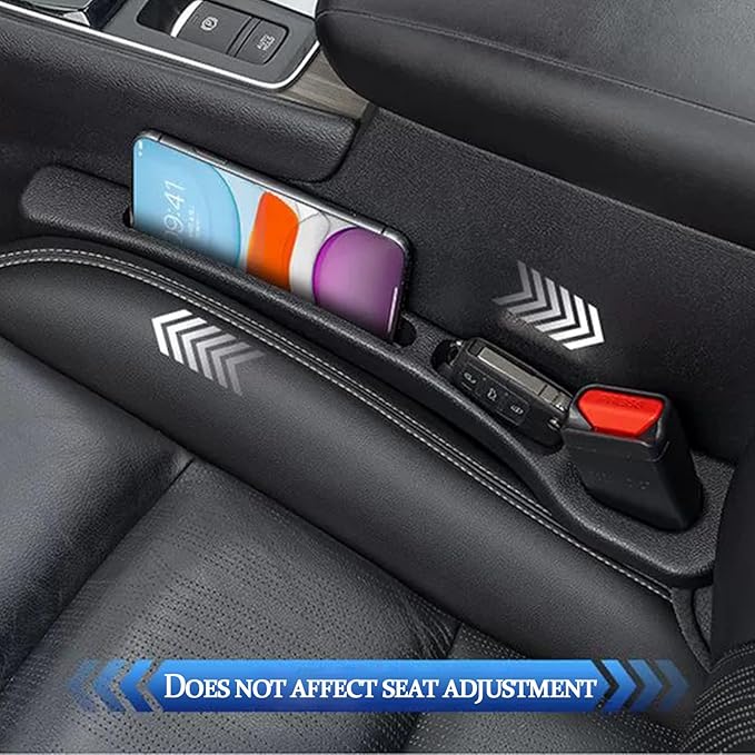 Car Seat Gap Filler Organizer Universal Fit Car SUV Truck Console Side Plug Strip Stopping Phone Key from Falling, Pack of 2 Black (Black)
