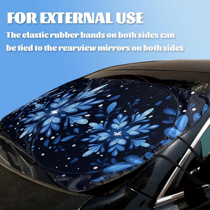 Christmas Car Window Sun Shield Blue Winter Nordic Snowflake Xmas Front Window Sun Shade Rays Sun Shade Visor Protector for Car Sedan Truck SUV Accessories 59" L x 31.5" W