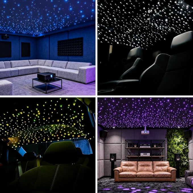 Starlight Headliner Kit - 200pcs 0.03in 6.5ft Fiber Optic Star Lights for Car with 16W RGBW, Twinkle/Meteor Music Sync, APP/Remote Control for Car Roof/Bedroom Ceiling