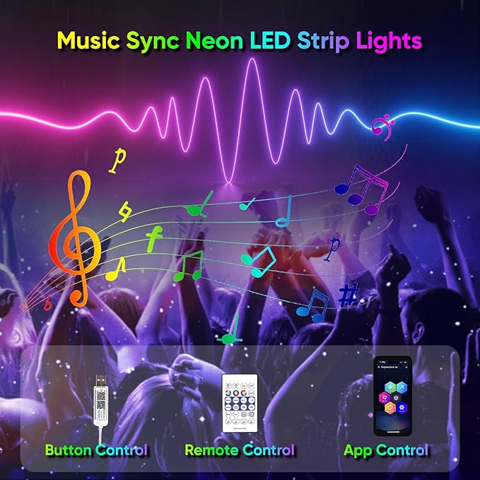 iNextStation 360° Glow USB Rope Lights 16.4FT RGB LED Lights, Braided Silicone Led Strip Lights, IP67 Waterproof, APP/Remote Control, Music Sync, Neon Lights Strip Color Changing for Outdoor/Indoor