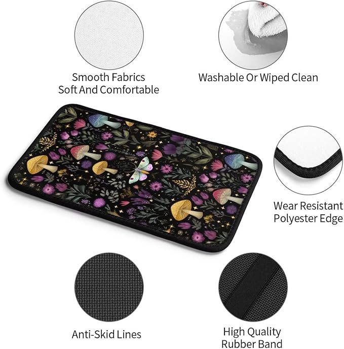 Mushroom Print Center Console Cover Boho Herbs Leaf Armrest Seat Box Covers Protector Black Vintage Car Decor Accessories Scratch Resistant Middle Console Lid Cushion Pad