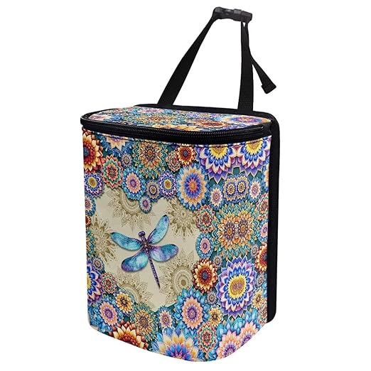 BIGCARJOB Lotus Dragonfly Car Trash Can Multipurpose Car Garbage Bin with Adjustable Straps,Women Trash Bags Can Organizer Storage for Front Back Seat Accessories