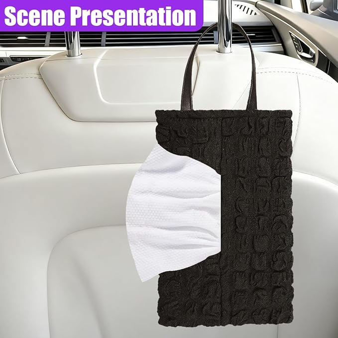 Car Tissue Holder, Soft Cute Auto Tissue Box Cover, Hanging Decorative Car Backseat Napkin Storage Bag, Universal Vehicle Interior Paper Organizer Accessories for Headrest(Black)