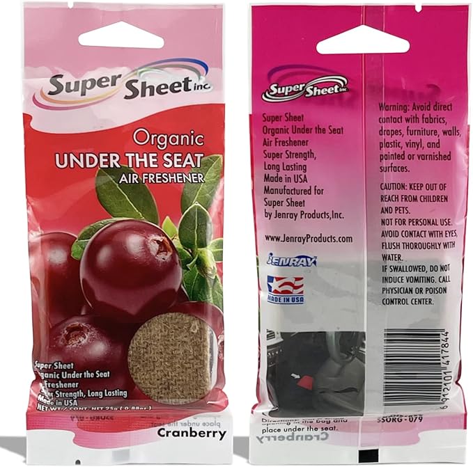 Super Sheet, Organic Under the Seat Car Air Freshener, Long Lasting Fragrance, Cranberry Scent