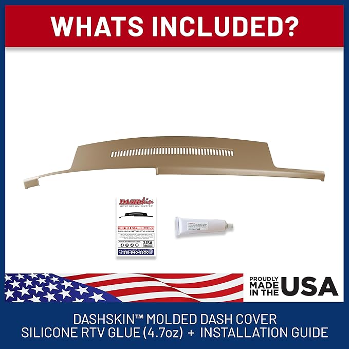 DashSkin Dash Cover Compatible with 1988-1994 C1500 C2500 C3500 K1500 K2500 K3500 Silverado Sierra Tahoe Yukon Suburban in Saddle (Tan) - Hard Molded Plastic Dashboard Cap