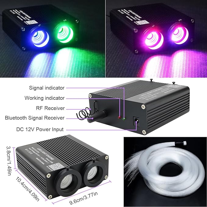 AZIMOM Dual Color 32W Fiber Optic Starlight Kits 600pcs*0.03in*9.8ft Fiber Strands Sound-Activated APP/Bluetooth Remote Control Home Car Star Ceiling Roof Headliner Decor