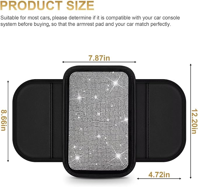 Bling Center Console Cover Fit for Toyota bZ4X with 2 Storage Bags Fully Diamond-Studded Style Center Console Armrest Cover with Total Protection(Silver Diamond)