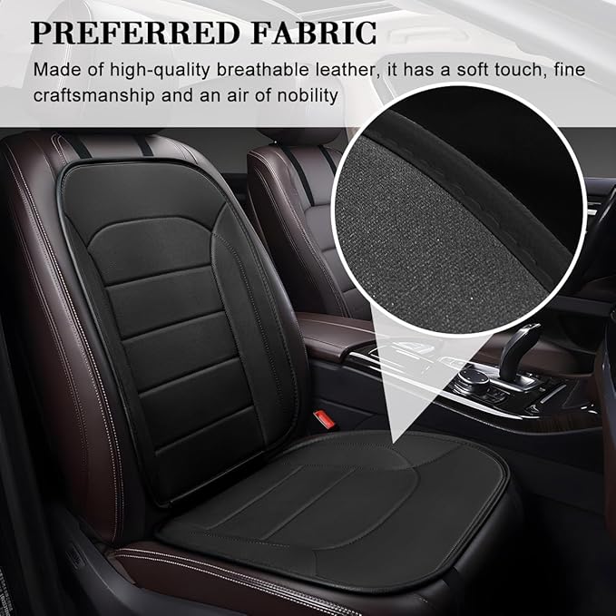 Car Seat Cushion, Leather Soft Breathable Non-Slip Vehicle Front Driver Seat Cover Pad, Comfortable Auto Interior Chair Protector Cushion, Universal for Truck SUV Sedan (Black)