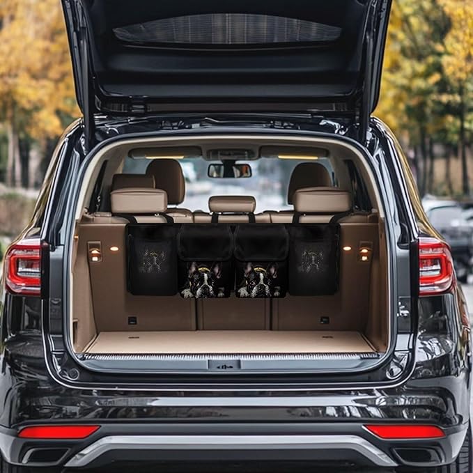 Cute Bulldog Trunk Organizer for Car with Lid Large Capacity Waterproof Backseat Hanging Organizer Net Bag Storage Bag