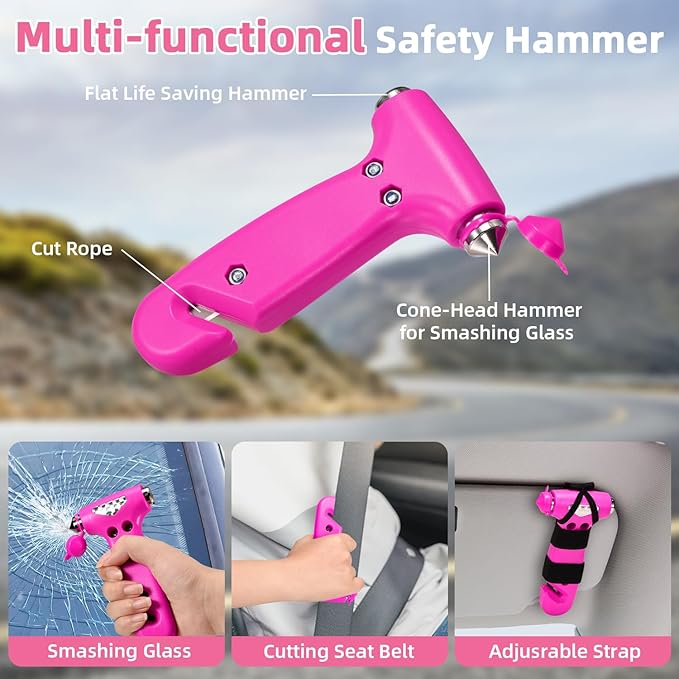 Roadside Emergency Car Kit for Vehicles, Pink Car First Aid Kit Emergency Kit with Jumper Cables, Car Safety Kits, Tow Strap, Tool Kit, Road Trip Assistance for Men, Women, New Driver Gifts