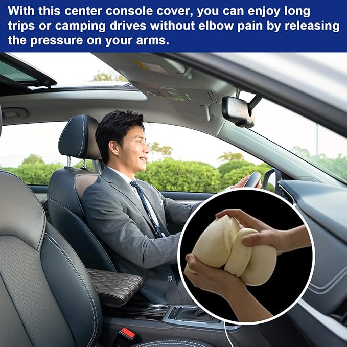 Ziciner Car Center Console Cover, Leather Memory Foam Armrest Cushion Protection Pad, Waterproof Hand Rest Pillow with Height Increase, Universal Accessory for Most Car (Black)