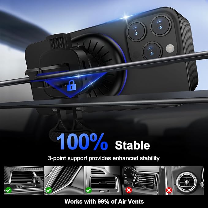 15W MagSafe Car Mount Charger Samsung Android Wireless Car Charger for Samsung Galax S26 Ultra/Z Fold Flip 7/S25 Ultra/S24 FE/S23,Magnetic Air Vent Phone Holder Fast Charging for iPhone 17e,Pixel 10A
